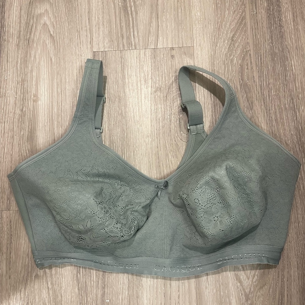 Cacique Unlined Full Coverage Lace Wireless Bra in Sage Comfy Relaxed Coquette